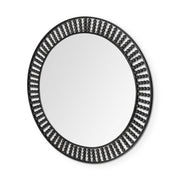 42" Round Black Metal Frame Wall Mirror With Wood Beads