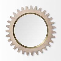 26" Round Brown Wood Frame with Brass Metal Lining Wall Mirror