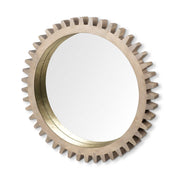 35" Round Brown Wood Frame with Brass Metal Lining Wall Mirror