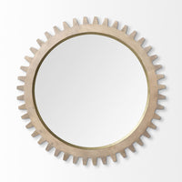 35" Round Brown Wood Frame with Brass Metal Lining Wall Mirror