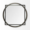 46" Round-Square Black Wood and Metal Frame Wall Mirror