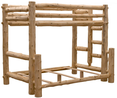 Rustic And Natural Cedar Single Ladder Right Log Bunk Bed