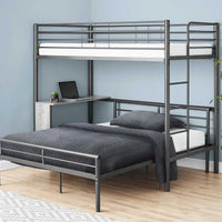 Twin Full Size Grey Metal with Desk Bunk Bed