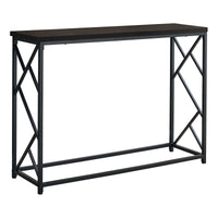 44" Rectangular EspressowithBlack Metal Hall Console Accent Table