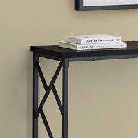 44" Rectangular EspressowithBlack Metal Hall Console Accent Table