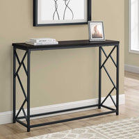44" Rectangular EspressowithBlack Metal Hall Console Accent Table