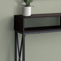48" Rectangular EspressowithBlack Metal Hall Console with 2 Shelves Accent Table