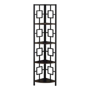 62" Bookcase EspressoandBlack Metal Corner Etagere with 4 shelves