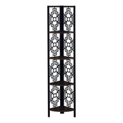 62" Bookcase with 4 Solid Espresso Shelves and Black Metal Corner Etagere