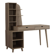 55" Dark Taupe Computer Desk with Bookcase