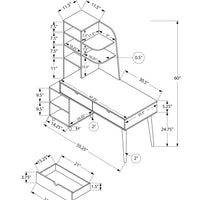 55" Dark Taupe Computer Desk with Bookcase