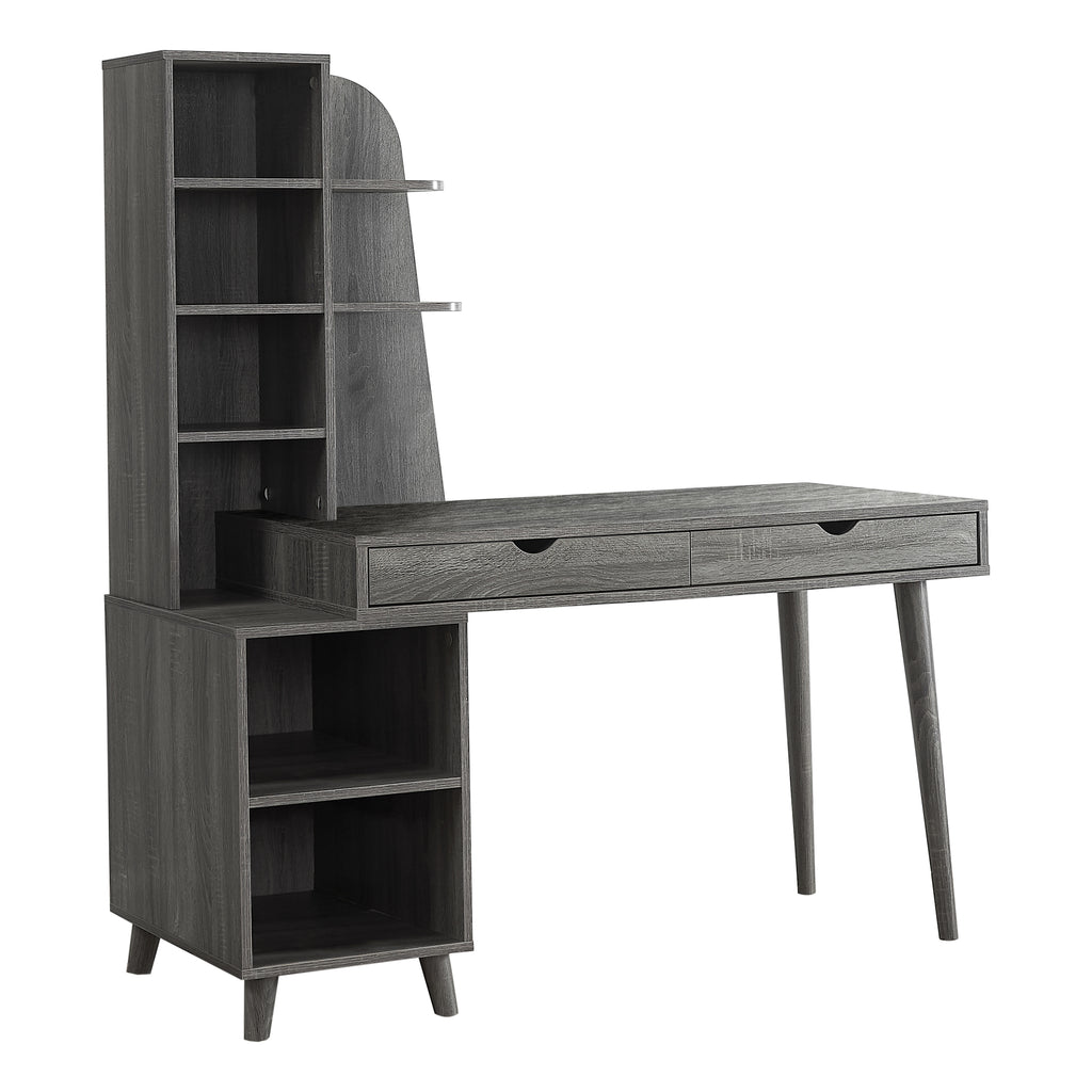 55" Grey Computer Desk with Bookcase