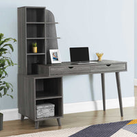 55" Grey Computer Desk with Bookcase