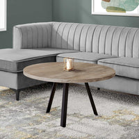 Round Taupe Reclaimed Wood with Black Metal Coffee Table