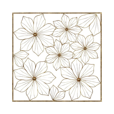 Floral Metal Wall Decor with Golden Finish