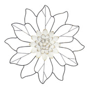 White Speckle Metal Flower and Silhohette Leaves Wall Decor