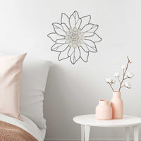 White Speckle Metal Flower and Silhohette Leaves Wall Decor