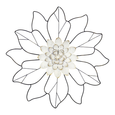 White Speckle Metal Flower and Silhohette Leaves Wall Decor