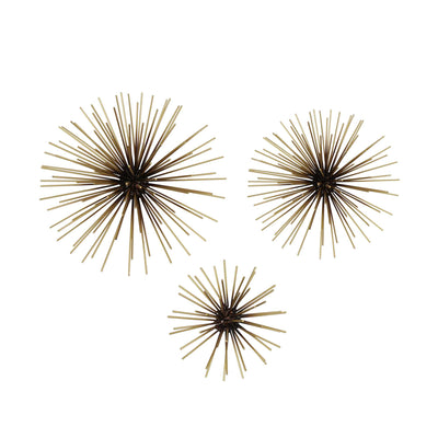 Set of 3 Starburst Black and Gold Metal Wall Art