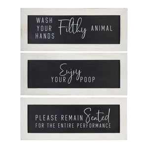 Black and White Set of 3 Framed Bathroom Humor Wall Art