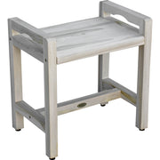 Rectangular Teak Shower Bench with Handles in White Finish