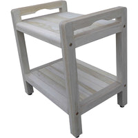 Compact Rectangular Teak Shower Outdoor Bench with Liftaide Arms in Driftwood Finish