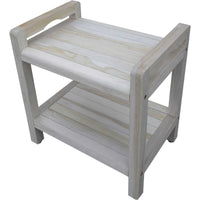 Compact Rectangular Teak Shower Outdoor Bench with Liftaide Arms in Driftwood Finish