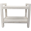 Rectangular Teak Shower Bench with Shelf and Handles in White Finish
