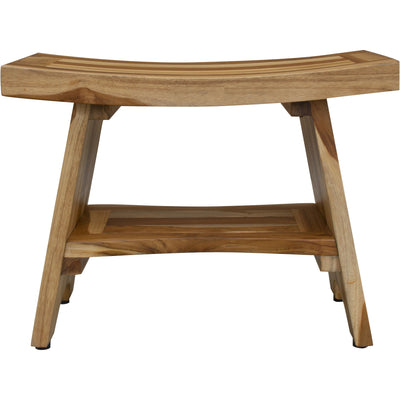 Contemporary Teak Shower Bench with Shelf in Natural Finish