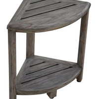 Compact Teak Corner Shower Outdoor Bench in Coquina Finish