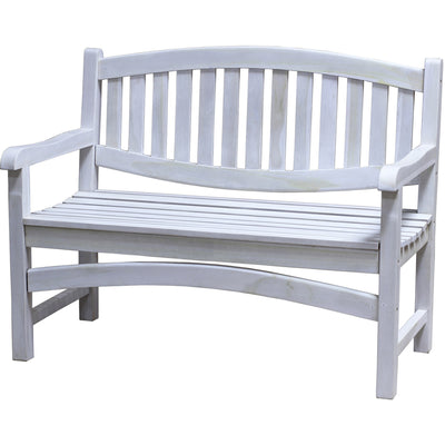 Compact Teak Outdoor Bench with Curved Design in Driftwood Finish