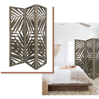 3 Panel Grey Room Divider with Tropical leaf