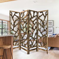 4 Panel Room Divider with Tropical Leaf