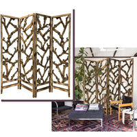 4 Panel Room Divider with Tropical Leaf
