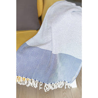 Blue and White Squares and Stripes Turkish Towel or Throw Blanket