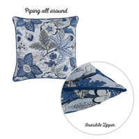Set of 4 Square Blue and Beige Floral Pillow Covers