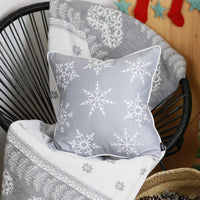 Set of 4 18" Christmas Snowflakes Throw Pillow Cover in Gray