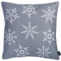 Set of 4 18" Christmas Snowflakes Throw Pillow Cover in Gray