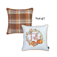 Set of 4 18" Fall Pumpkin Throw Pillow Cover in Multicolor