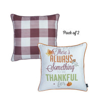 Set of 2 18" Fall Thanksgiving Gingham Throw Pillow Cover