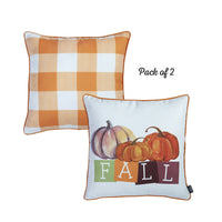 Set of 2 18" Fall Season Pumpkin Gingham Throw Pillow Cover