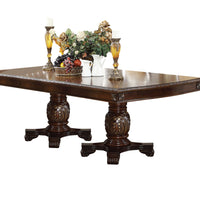 Rectangular Wooden Top Dining Table in Espresso with double carved pedestals