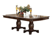 Rectangular Wooden Top Dining Table in Espresso with double carved pedestals