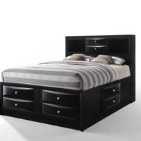 Black Multi-Drawer Queen Bed with Bookcase Headboard