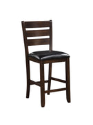 Set of 2 41" Dark Wood Finish and Black Faux Leather Ladder Back Counter Height Chairs