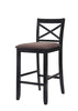Set of 2 - 43" Black Wood Finish with Dark Fabric Upholstered Seat Bar Chairs