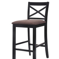 Set of 2 - 43" Black Wood Finish with Dark Fabric Upholstered Seat Bar Chairs