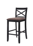 Set of 2 - 43" Black Wood Finish with Dark Fabric Upholstered Seat Bar Chairs