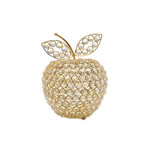 10.75" Medium Faux Crystal Gold Apple Sculpture