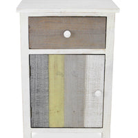 Rustic Distressed White Nightstand with Natural Gray and Green Accents